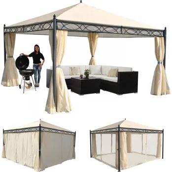 Pergola Zahradní altán se závěsy 4x4 m Dekorhome