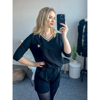 Dámské tričko Moderní tričko černé s broží medvídka , VELIKOST UNI ( S, M , L )