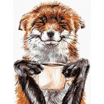 zuty Malování podle čísel - Liška a káva (Holly Simental), 80x100 cm, bez rámu a bez vypnutí plátna