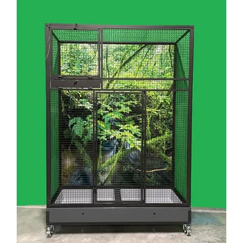 Voliéra POL 4 černý elox., černé pletivo - výsuvný pult na 3 misky