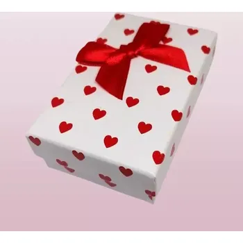 Dárková krabička bílá - srdíčka, 8,5x5x2,5 cm