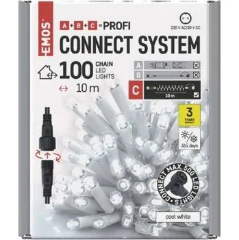 Vánoční dekorace D2AC05 Profi LED spojovací řetěz bílý, 10 m, venkovní i vnitřní, studená bílá, časovač EMOS