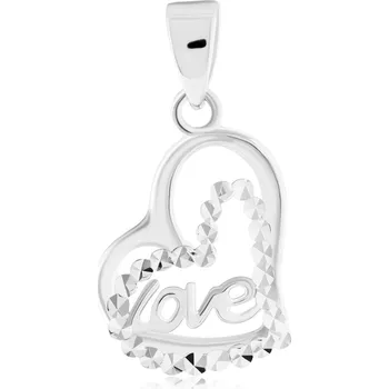 Přívěsek GEMMAX Přívěsek dvě srdce s nápisem Love z bílého zlata – zlatý šperk ryzosti 585/1000 v Dárkovém balení s Certifikátem GLPWN-02616