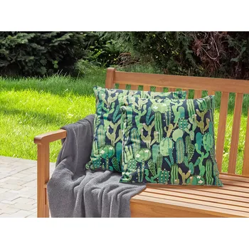 Bytový textil Sada 2 zahradních polštářů zelený polyester kaktusový vzor 45 x 45 cm obdélníkový moderní styl venkovní terasy voděodolný Beliani