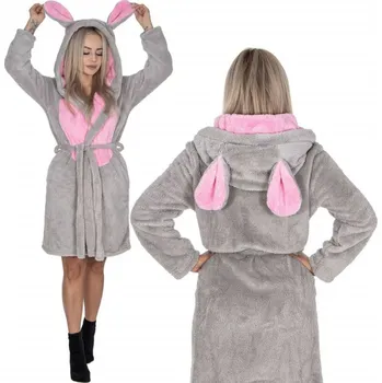 Dámský župan Dámský župan s ušima L/XL SPRINGOS MOUSE šedo-růžový