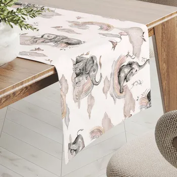 ubrus Dětský bavlněný běhoun na stůl Sandra SA-462 Sloni s šedohnědou duhou na bílém 20x120 cm