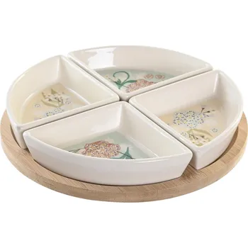 Tác na chuťovky DKD Home Decor 21,5 x 21,5 x 1 cm Béžová Bílá Kamenina Tradiční