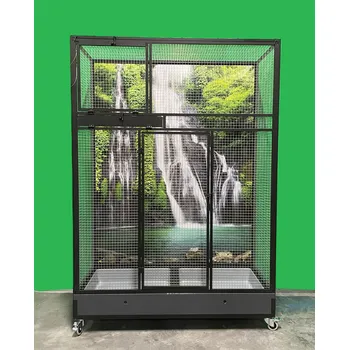 Voliéra POL 4 černý elox., stříbrné pletivo - výsuvný pult na 3 misky