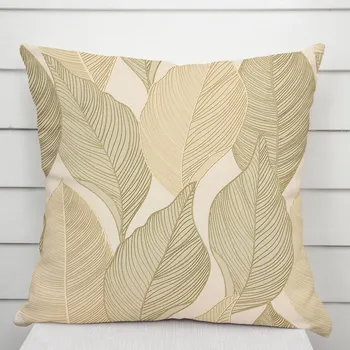 Povlak na polštářek Sametový povlak na polštář Tamara TMR-046 Přírodní pnoucí listy na krémovém 50 x 50 cm