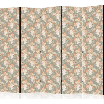 Paraván Paraván - Kytice - Exotické květiny a listy na šedo-zeleném pozadí Velikost: 225x172 cm, Provedení: Jednostranný