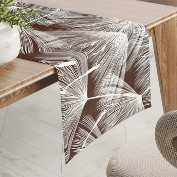 ubrus Bavlněný běhoun na stůl Sandra SA-499 Bílé abstraktní chmýří na hnědém 20x160 cm