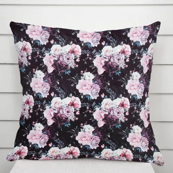 Povlak na dekorativní polštářek Sametový povlak na polštář Tamara TMR-011 Květiny na černém 40 x 60 cm