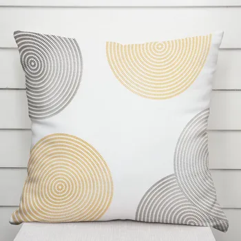 Povlak na polštářek Sametový povlak na polštář Tamara TMR-023 Žluté a šedé designové kruhy na smetanovém 50 x 50 cm