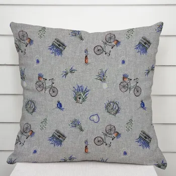 Povlak na dekorativní polštářek Dekorační povlak na polštář PML-097 Levandule a kola na šedém režném 40 x 60 cm