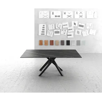 Jídelní stůl DELIFE Jídelní stůl Edge 200x100 cm keramika Laminam®Noir Desir hnědý středová podnož kříž černá
