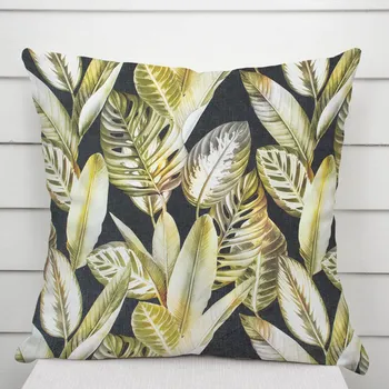 Povlak na polštářek Sametový povlak na polštář Tamara TMR-010 Zlaté tropické listy na zeleném 40 x 40 cm