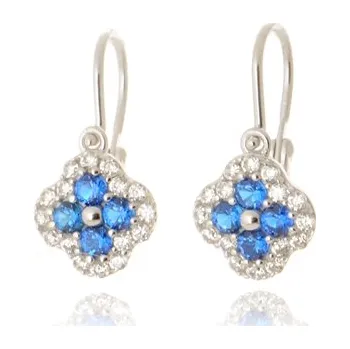 Náušnice Dětské náušnice z bílého zlata čtyřlístky se zirkony a safíry ZNA278F + Dárek zdarma