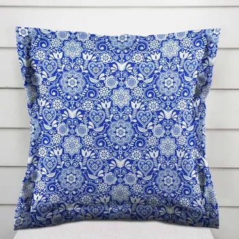 Povlak na polštářek Dekorační povlak na polštář s lemem PML-100 Modro-bílý lidový ornament 50 x 50 cm
