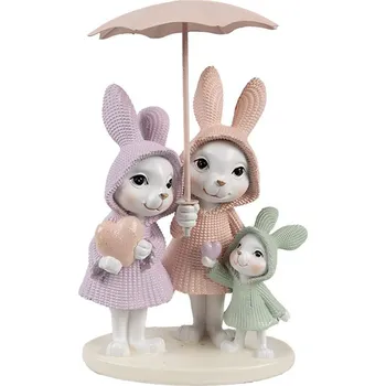 Bytová dekorace Dekorace králičí rodinka pod deštníkem - 11*10*17 cm