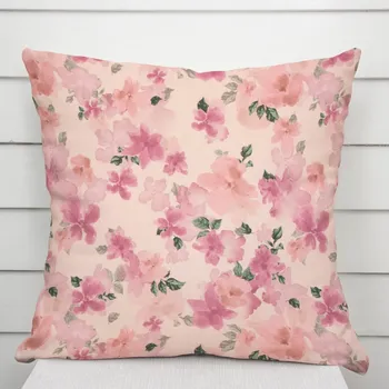 Povlak na polštářek Sametový povlak na polštář Tamara TMR-039 Růžovo-fialové akvarelové květy na světle lososovém 50 x 60 cm