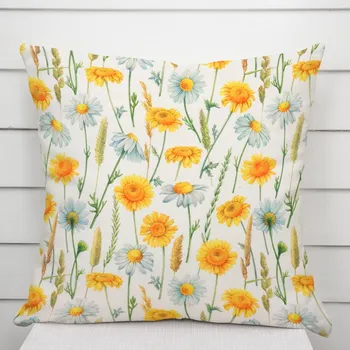 Povlak na dekorativní polštářek Dekorační povlak na polštář PML-104 Bílé a žluté kopretiny na bílém 30 x 50 cm