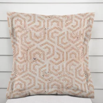 Povlak na polštářek Sametový povlak na polštář s lemem Tamara TMR-029 Růžovobéžové hexagony s černým žíháním 50 x 60 cm