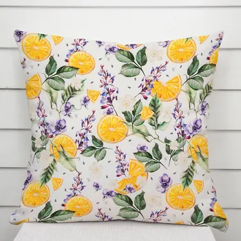 Povlak na dekorativní polštářek Dekorační povlak na polštář PML-103 Pomeranče mezi květy na bílém 40 x 60 cm