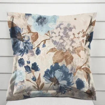 Povlak na polštářek Dekorační povlak na polštář s lemem Parma PM-113 Modré květiny na smetanovém 50 x 60 cm