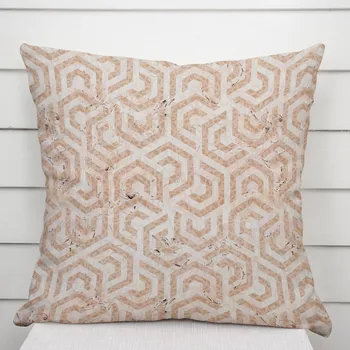 Povlak na dekorativní polštářek Sametový povlak na polštář Tamara TMR-029 Růžovobéžové hexagony s černým žíháním 40 x 60 cm