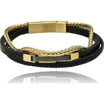 Náramek Yvon Pánský kožený náramek s řetízkem zlatá