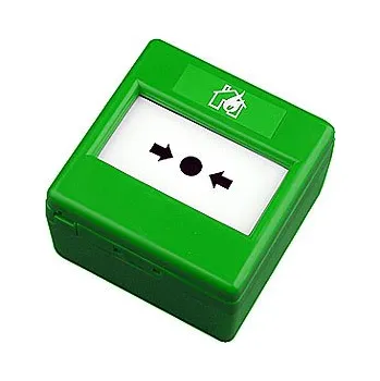 Hlásič požáru Zelený tlačítkový hlásič s prolamovacím plastem