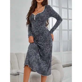 Dámská noční košile Dámská noční košile s dlouhým rukávem Barva: Šedá, Velikostní tabulka: M