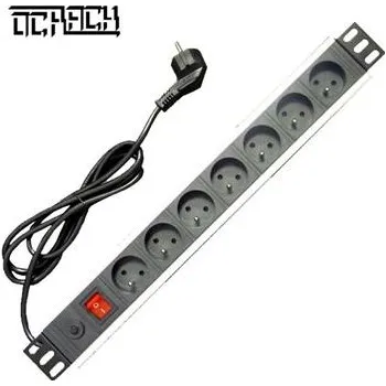 Rozvaděč Ocrack 19" napájecí panel OC 7x230V-2m PPO Black s krytem na vypínači