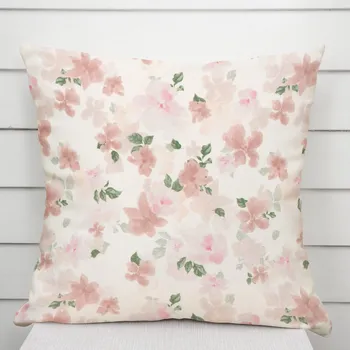 Povlak na dekorativní polštářek Sametový povlak na polštář Tamara TMR-036 Růžovo-béžové akvarelové květy na bílém 30 x 50 cm