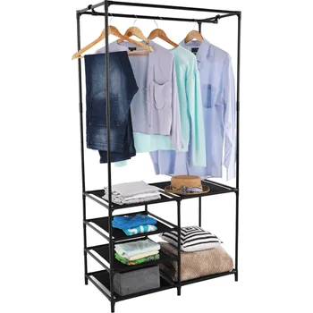 Knihovna Šatní víceúčelový regál EFREN kov, plast a látka černá, VÝPRODEJ