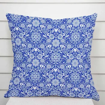 Povlak na polštářek Dekorační povlak na polštář PML-100 Modro-bílý lidový ornament 50 x 60 cm