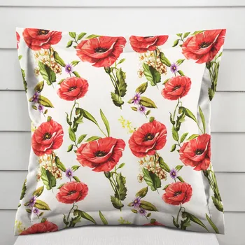 Povlak na dekorativní polštářek Dekorační povlak na polštář s lemem PML-101 Vlčí máky na bílém 40 x 40 cm