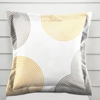 Povlak na dekorativní polštářek Sametový povlak na polštář s lemem Tamara TMR-023 Žluté a šedé designové kruhy na smetanovém 40 x 40 cm