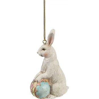 Velikonoční dekorace Béžová závěsná dekorace králíček s vajíčkem - 6*3*9 cm