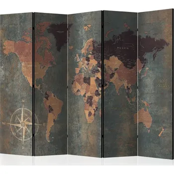 Paraván Paraván - Mapa v hnědé a šedé barvě Velikost: 225x172 cm, Provedení: Jednostranný