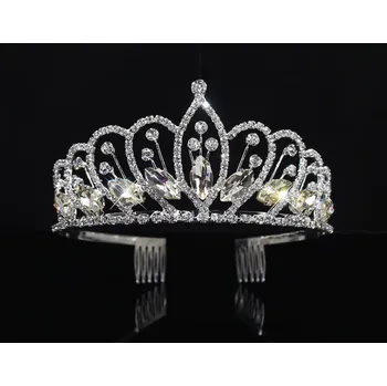 B-TOP Vysoká korunka do vlasů diadém s krystaly Queen Druh barvy: Stříbrná