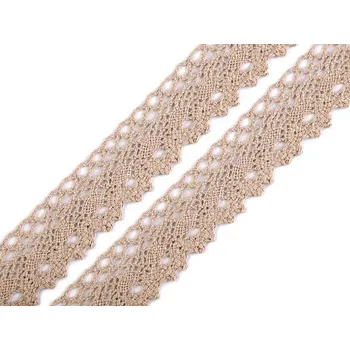 Krajka Bavlněná krajka paličkovaná šíře 28 mm, barva 12 béžová