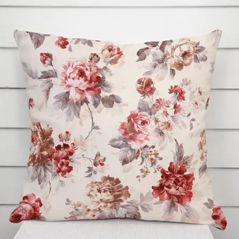 Povlak na dekorativní polštářek Sametový povlak na polštář Tamara TMR-017 Červené pivoňky na pískovém 45 x 45 cm