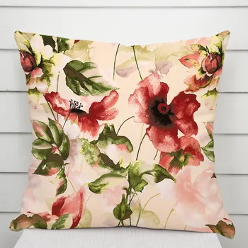 Povlak na polštářek Sametový povlak na polštář Tamara TMR-051 Abstraktní červené květiny na žlutobéžovém 40 x 40 cm