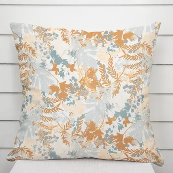 Povlak na dekorativní polštářek Sametový povlak na polštář Tamara TMR-043 Hnědo-modré designové rostliny 40 x 40 cm