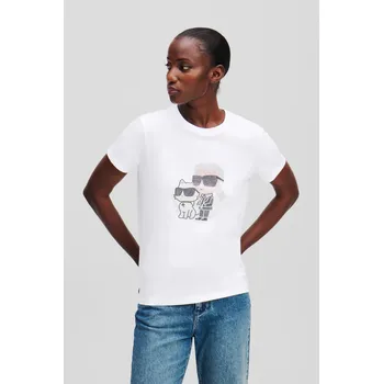 Dámské tričko TRIČKO KARL LAGERFELD IKON RS DUO T-SHIRT BLACK TEXTURED LTHR