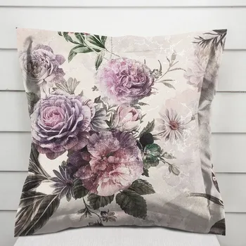 Povlak na polštářek Dekorační povlak na polštář s lemem Parma PM-112 Fialové květy na smetanovém 30 x 50 cm