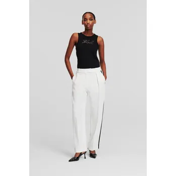 Dámské kalhoty KALHOTY KARL LAGERFELD CONTRAST PANEL TAILORED PANTS WHITE/BLACK