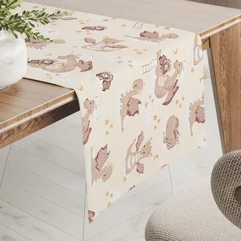 ubrus Dětský bavlněný běhoun na stůl Sandra SA-467 Dráčci na žlutobéžovém 20x120 cm