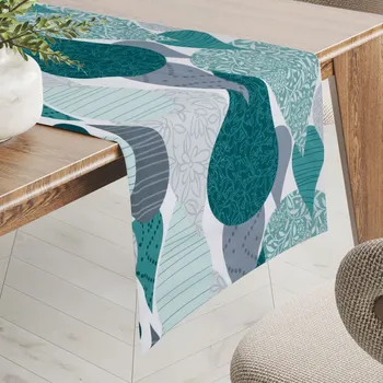 ubrus Bavlněný běhoun na stůl Sandra SA-444 Šedo-petrolejové kapky s ornamenty 35x120 cm